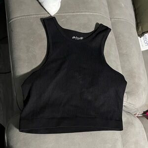 La Hearts Black Ribbed Crop Top